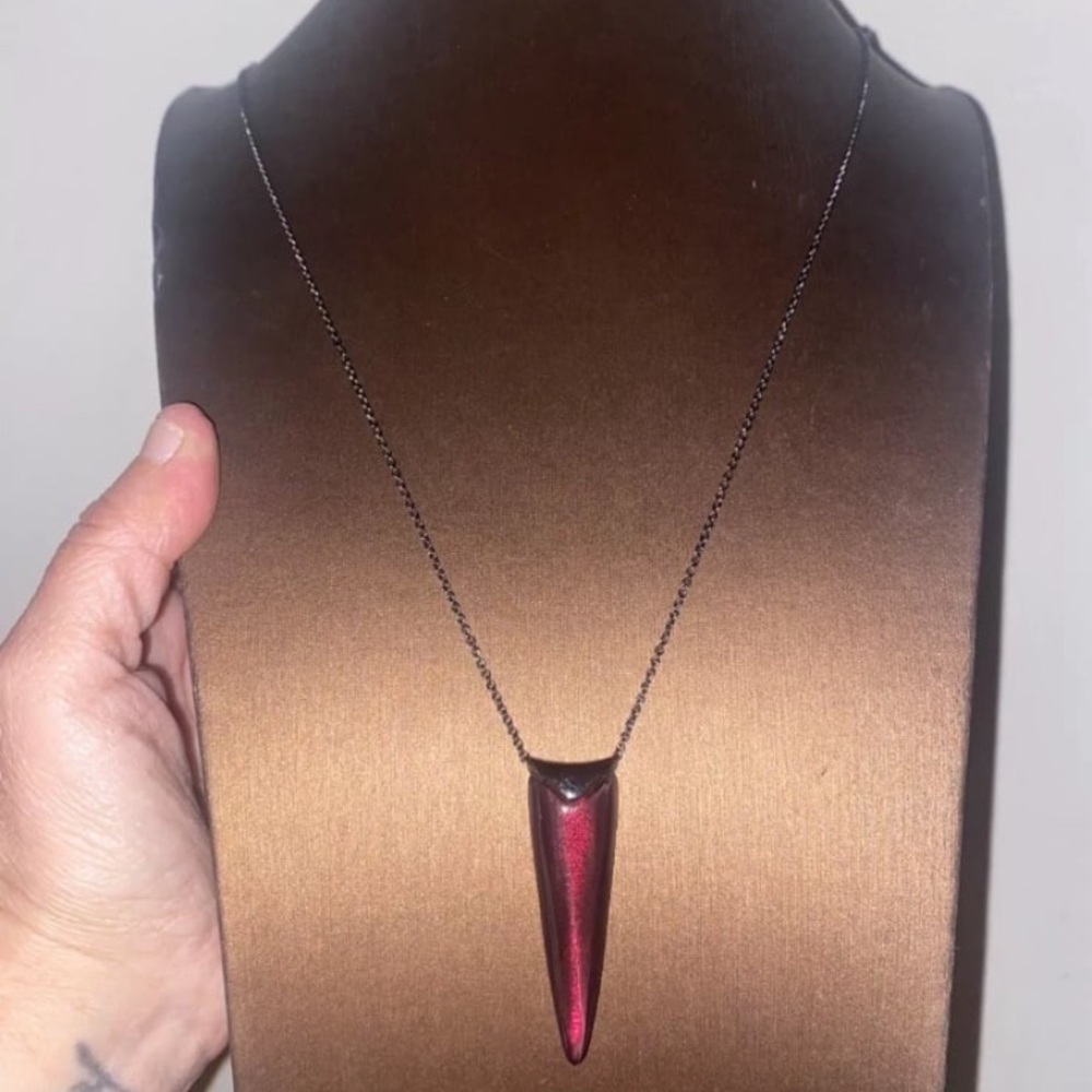 Alexis Bittar Elegant Burgundy Pendant Necklace in great condition! Long chain.